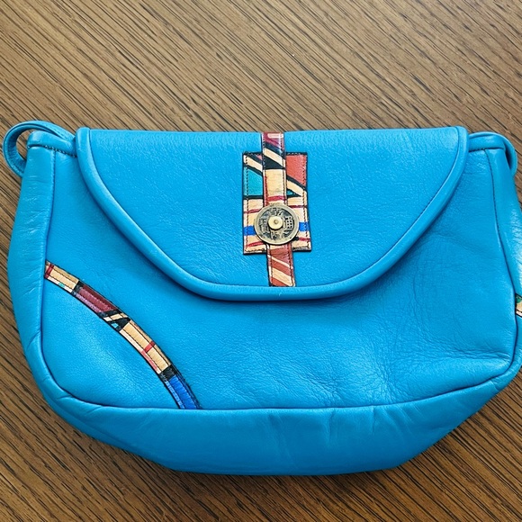 Pat Smiley Collection Handbags - Bright Turquoise Leather with Abstract Detail Crossbody